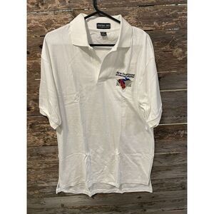 New Hampshire Motor Speedway Vtg Made In USA Polo Shirt Size L Mens NASCAR White